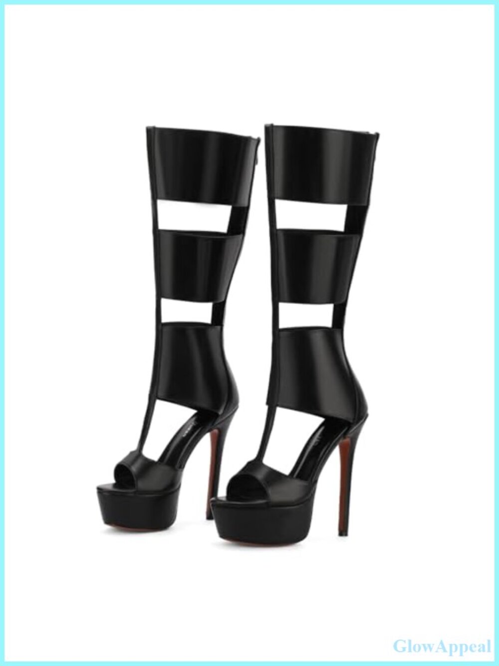Faux Leather Platform Knee High Heels Gladiator Open Toe Summer Boots